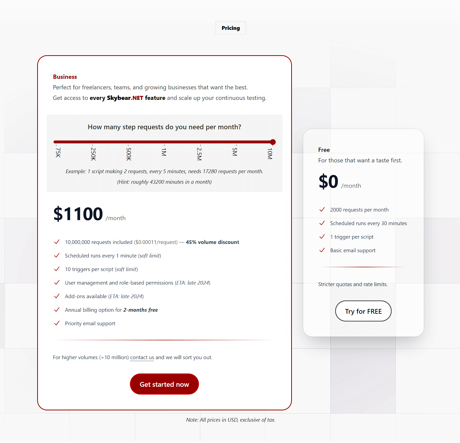 Skybear.NET product pricing plans